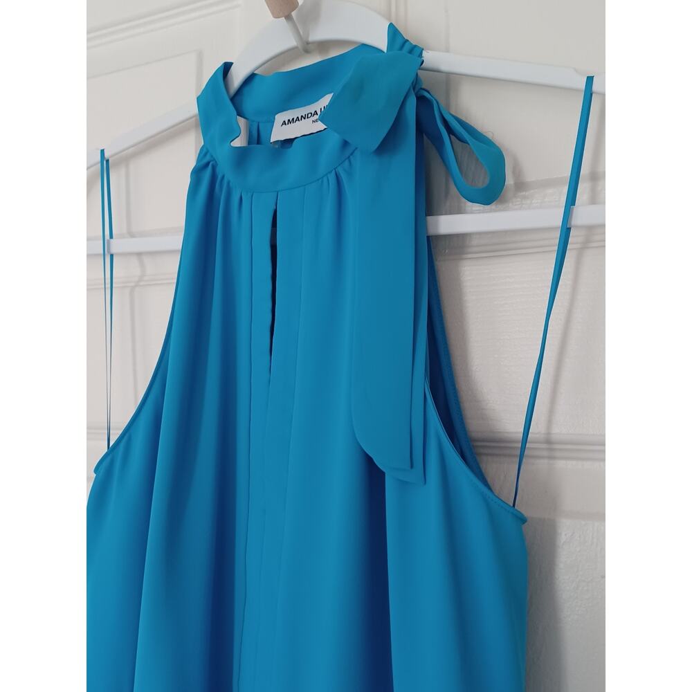 Amanda Uprichard Darby Tiered Halter Mini Dress Ocean Blue M - Picture 6 of 11